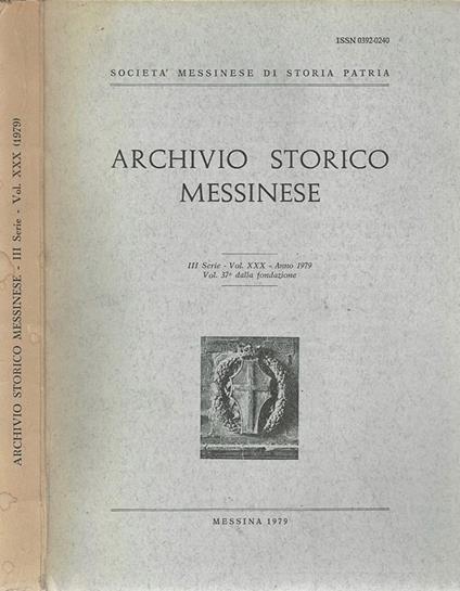 Archivio Storico Messinese Vol. XXX Libro Usato Societ