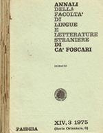 Annali Della Facoltà Di Lingue E Letterature Straniere Di Cà Foscari (Serie Orientale 3) Xiv, 3 1975. Estratto