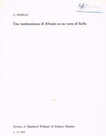 Una Testimonianza Di Aftonio Su Un Verso Di Saffo. Estratto Di Quaderni Urbinati Di Cultura Classica N.13 1972