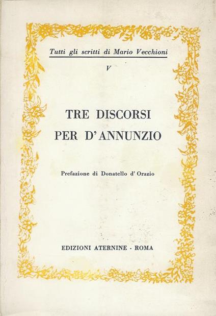 5: Tre discorsi per d'Annunzio - Mario Vecchioni - copertina