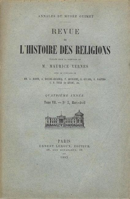 Revue de l'histoire des religions: Annales du Musée Guimet. Quatrième année. Tome VII, n. 2 Mars-Avril - copertina