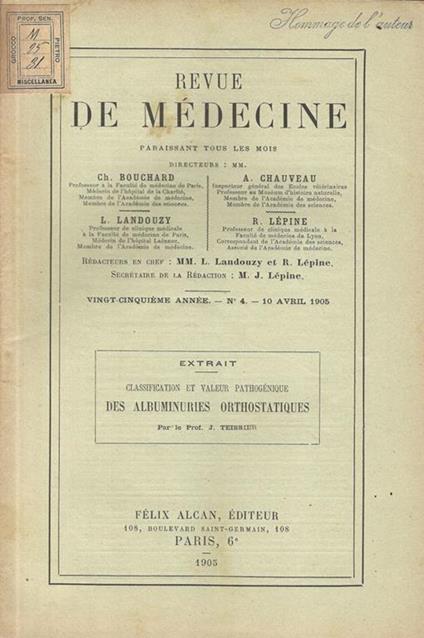 Classification et valeur pathogénique des albuminuries arthostatiques - J. Teissier - copertina