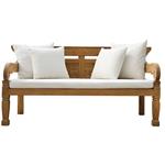 Panca da Giardino in Legno di Teak Intagliato con Cuscini Ecrù Daybed