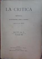 critica. Rivista di letteratura, storia e filosofia. Anno XXXV fasc.VI. 20 novembre 1937