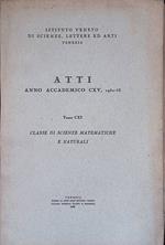 Atti anno accademico CXV 1952-53, tomo CXI. Classe di scienze matematiche e naturali