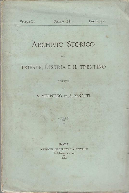 Archivio Storico per Trieste , l' Istria e il Trentino - copertina