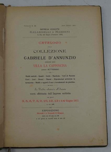 Catalogo della Collezione Gabriele D'Annunzio esistente nella Villa La Capponcina… - copertina