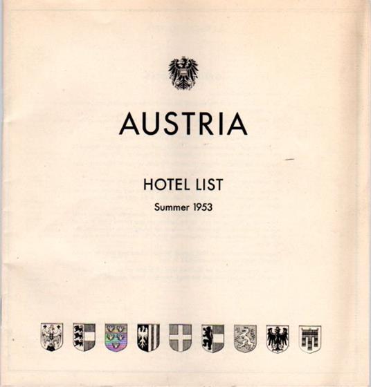 Austria: Hotel List: Summer 1953 - copertina