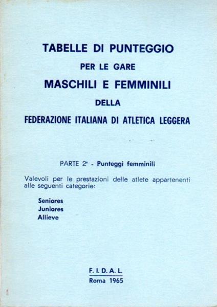 Tabelle di punteggio per le gare maschili e femminili della Federazione Italiana di Atletica Leggera: Parte 2a - Punteggi femminili valevoli per le prestazioni delle atlete appartenenti alle seguenti categorie: Seniores, Juniores, Allieve - copertina