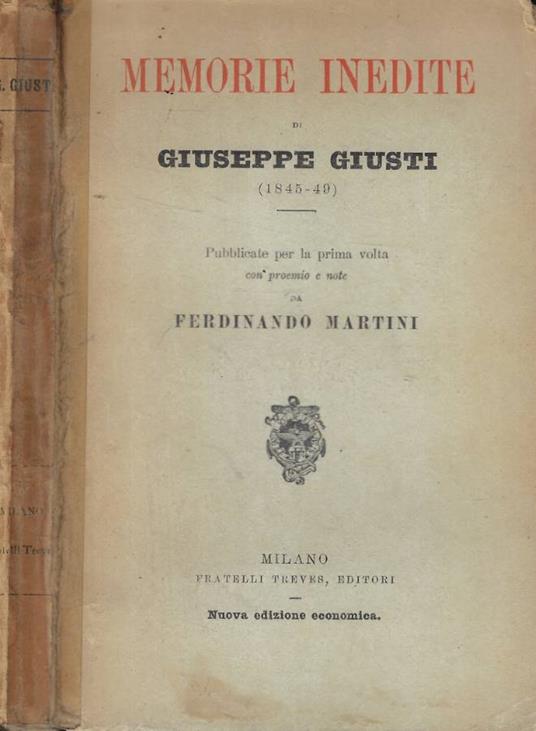 Memorie inedite - Giuseppe Giusti - copertina