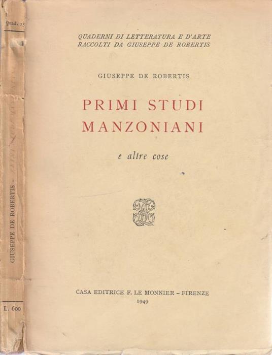 Primi studi manzoniani - Giuseppe De Robertis - copertina