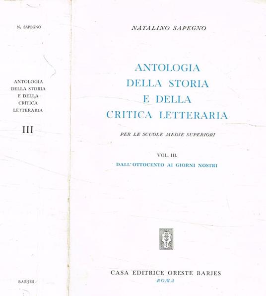 Antologia della storia e della critica letteraria vol.III - Natalino Sapegno - copertina