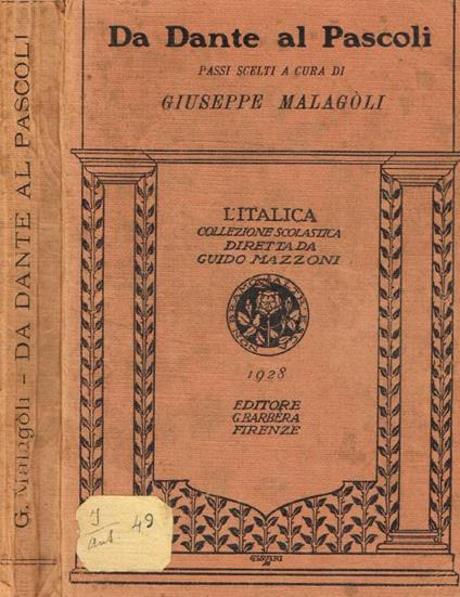 Da Dante al Pascoli - Giuseppe Malagoli - copertina