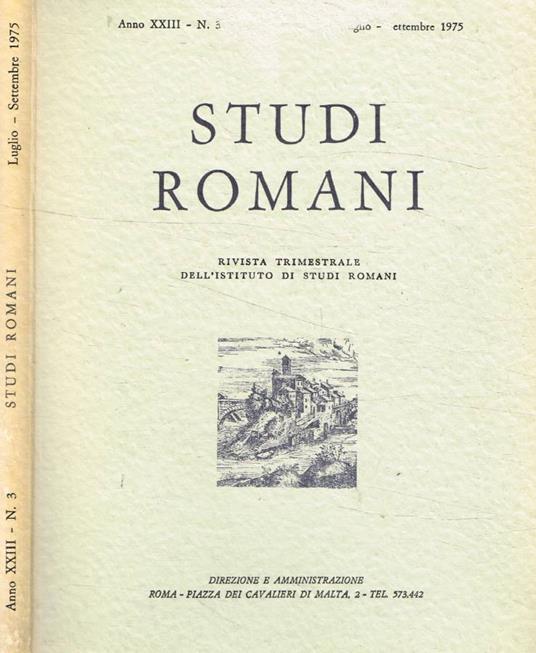 Studi romani. Rivista trimestrale dell'Istituto di Studi Romani. Anno XXIII, n.3, luglio-settembre 1975 - copertina