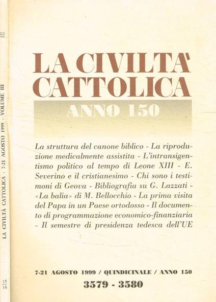 La Civiltà Cattolica anno 150, 7-21 agosto 1999 - copertina