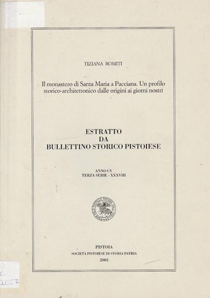 Estratto da Bullettino Storico Pistoiese anno CV, terza serie, XXXVIII (Autografo) - copertina