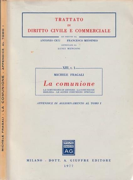 Trattato di diritto civile e commerciale XIII, t 1 - Michele Fragali - copertina