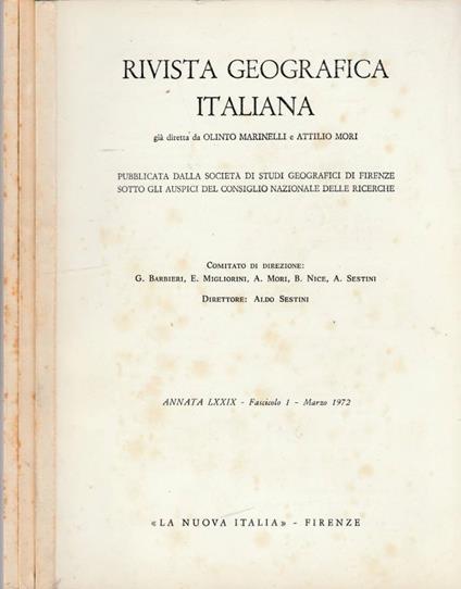 Rivista geografica italiana anno LXXIX, n 1,2,3 1972 - Aldo Sestini - copertina