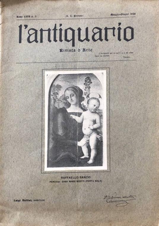 L' antiquario anno XIII, n 3, maggio-giugno 1926 - Demetrio Tolosani - copertina