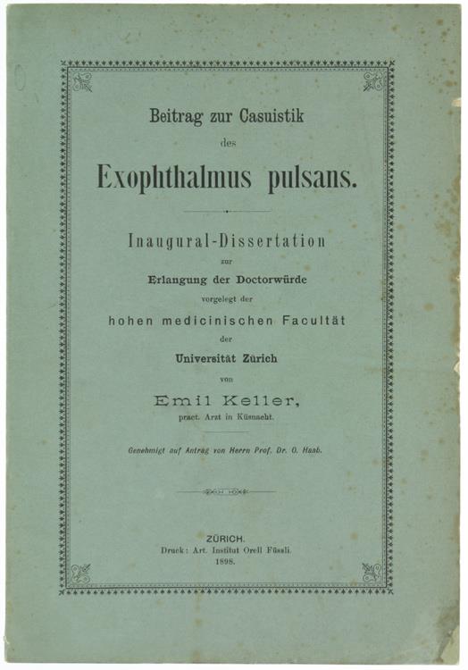 Beitrag Zur Casuistik Des Exophthalmus Pulsans. Inaugural Dissertation Zur Erlangung Der Doctorwürde - copertina