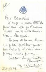 Lettera su carta intestata con stemma, della Camera dei Deputati, datata 9 maggio 89 (1889)