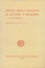 Annali della Facoltà di Lettere e Filosofia. Complementi ai volumi II - III - IV