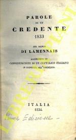 Parole di un credente 1833. Aggiuntevi le considerazioni di un cattolico italiano in risposta all’Enciclica