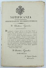 Notificanza - Amministrazione Del Debito Pubblico. Gli 8 Giugno 1822 [Documento Originale] - Torielli