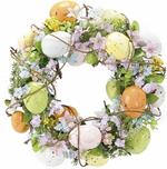 Ghirlanda di Pasqua con Fiori di Pesco e Uova Colorate Artigianale da Appendere