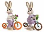 Coppia di Coniglietti Pasquali in Paglia con Bicicletta e Abito Decorazione Artigianale per la Casa Idea Regalo per Pasqua Set da 2