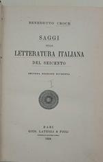 Saggi Sulla Letteratura Italiana Del Seicento