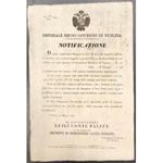 Notificazione. Imperiale Regio Governo di Venezia. La leva obbligatoria in Marina, nell'anno 1842, si attesta a 200 soldati. Tutti coloro che diserteranno verranno puniti