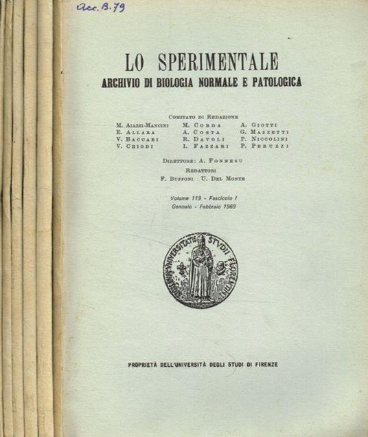 Lo Sperimentale. Archivio di biologia normale e patologica. Vol