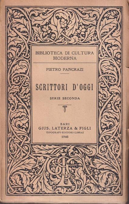 Scrittori d'oggi Serie seconda - Pietro Pancrazi - copertina