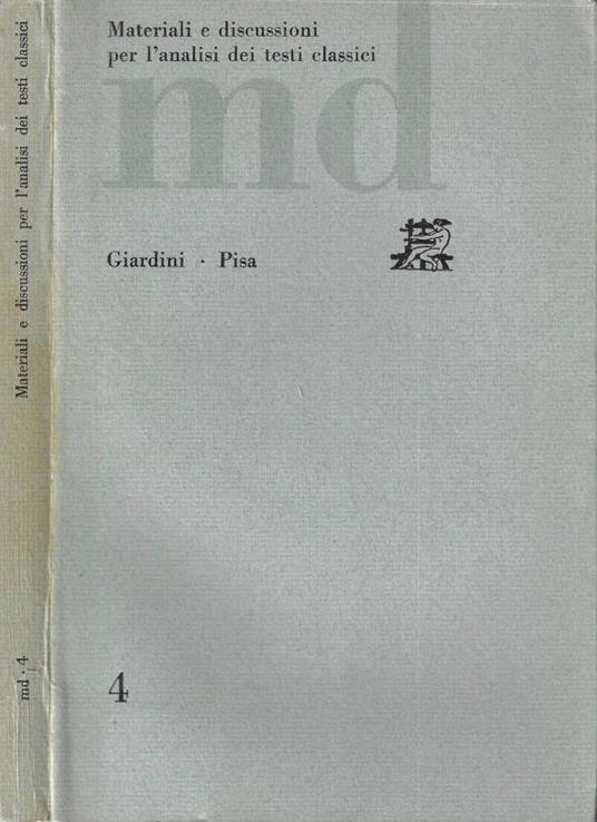 Materiali e discussioni per l'analisi dei testi classici n. 4 - copertina