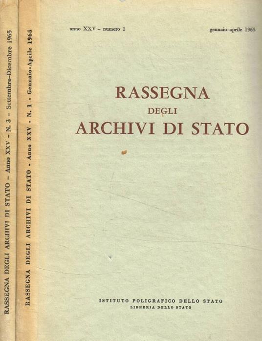 Rassegna degli archivi di Stato, anno XXV, n.1, 3, gennaio-aprile e settembre-dicembre 1965 - copertina