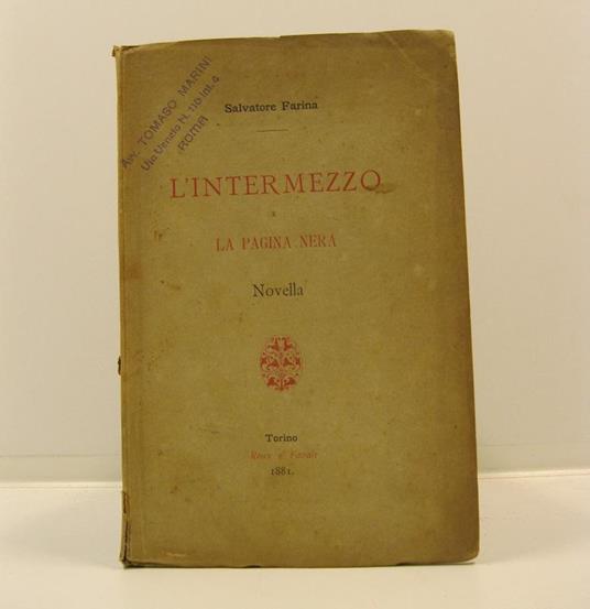 L' intermezzo e la pagina nera. Novella - Salvatore Farina - copertina