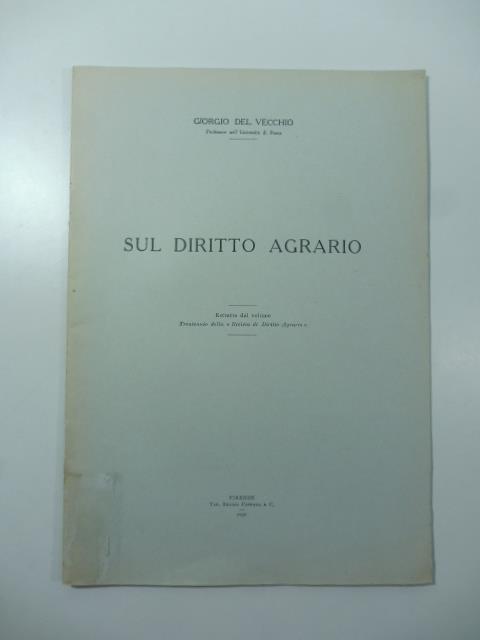 Sul diritto agrario - Giorgio Del Vecchio - copertina