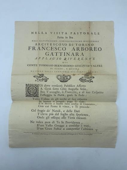 Nella visita pastorale fatta in Bra dall'illustrissimo e reverendissimo Monsignore Arcivescovo di Torino Francesco Arboreo Gattinara.. - copertina