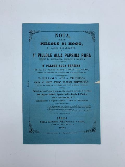 Notizia sull'olio di fegato di merluzzo...detto di Hogg Nota sulle pillole di Hogg di varie preparazioni - copertina