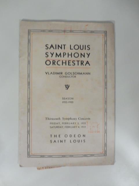 Saint Louis symphony orchestra Vladimir Golschmann conductor. The Odeon Saint Louis - copertina