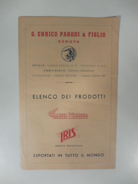 G. Enrico Parodi & Figlio, Genova. Elenco dei prodotti. Listino prezzi tonno, olive.. - copertina