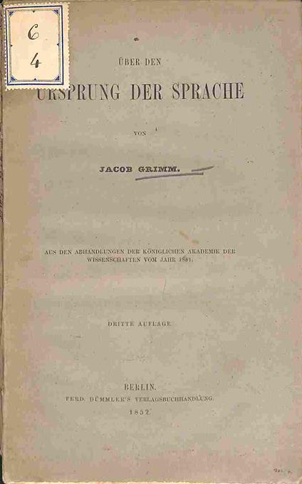 Uber Den Ursprung Der Sprache - Jacob Grimm - copertina