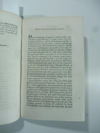 Osservazioni sull'uso del piperino. (Stralcio da: Nuovo giornale de' letterati. N. 20. 1825) - copertina