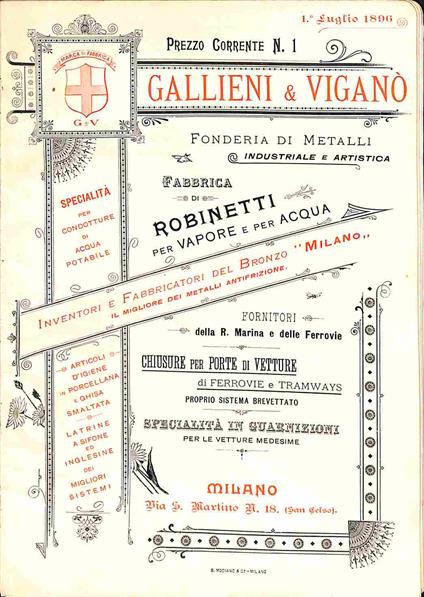 Gallieni & Vigano'. Fonderia di metalli industriale e artistica. Prezzo corrente (Catalogo commerciale) - copertina