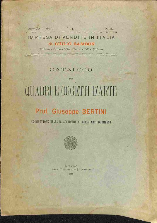 Catalogo dei quadri e oggetti d'arte del fu Prof. Giuseppe Bertini - copertina