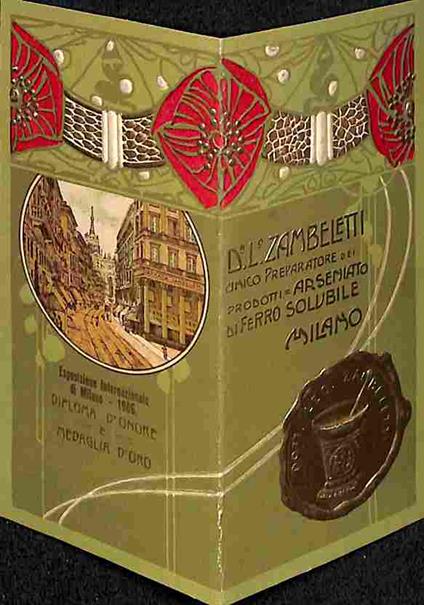 D. L. Zambeletti unico preparatore dei prodotti arseniato di ferro solubile, Milano (calendarietto anno 1908) - copertina