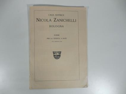 Casa editrice Nicola Zanichelli, Bologna. Norme per la vendita a rate dal gennaio 1930 - copertina