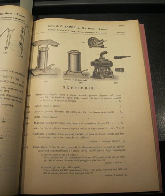 Ditta A C. Zambelli. Officina meccanica e soffieria da vetro. Catalogo n. 4, materiale d'uso generale nei laboratori - copertina