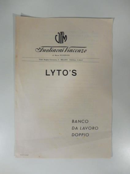 Fustinoni Vincenzo. Lyto's. Banco da lavoro doppio. Pieghevole pubblicitario - copertina